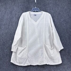 Becasa White Linen Tunic Top Lace 3/4 Sleeve Women’s XL Lagenlook Resortwear